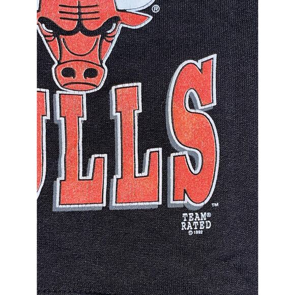 Team Rated Chicago Bulls 1992 Black Vintage Cotton Shorts Logo Elastic Waist - Picture 3 of 7